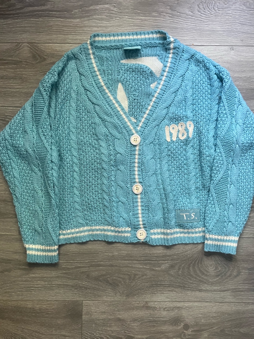 Taylor Swift Blue White 1989 Cardigan Sweater Collegiate Academic Swiftie Size S